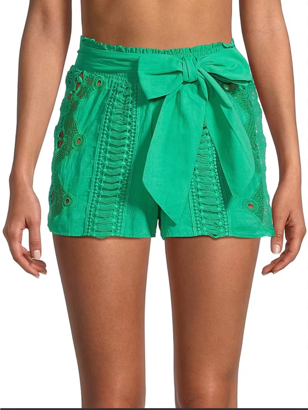 Ramy Brook Emely green medium cotton beach shorts with elastic waist tie detail
